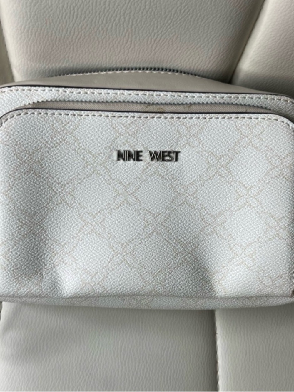 Nine West Cream Logo-Print Crossbody Bag with Silver Hardware
